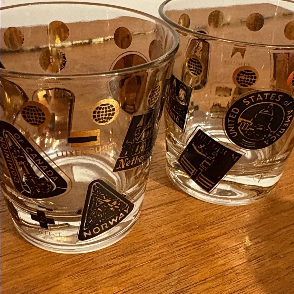 2 NATO Gold & Black Postage Stamp Design Rocks Glasses USA Italy Canada Norway